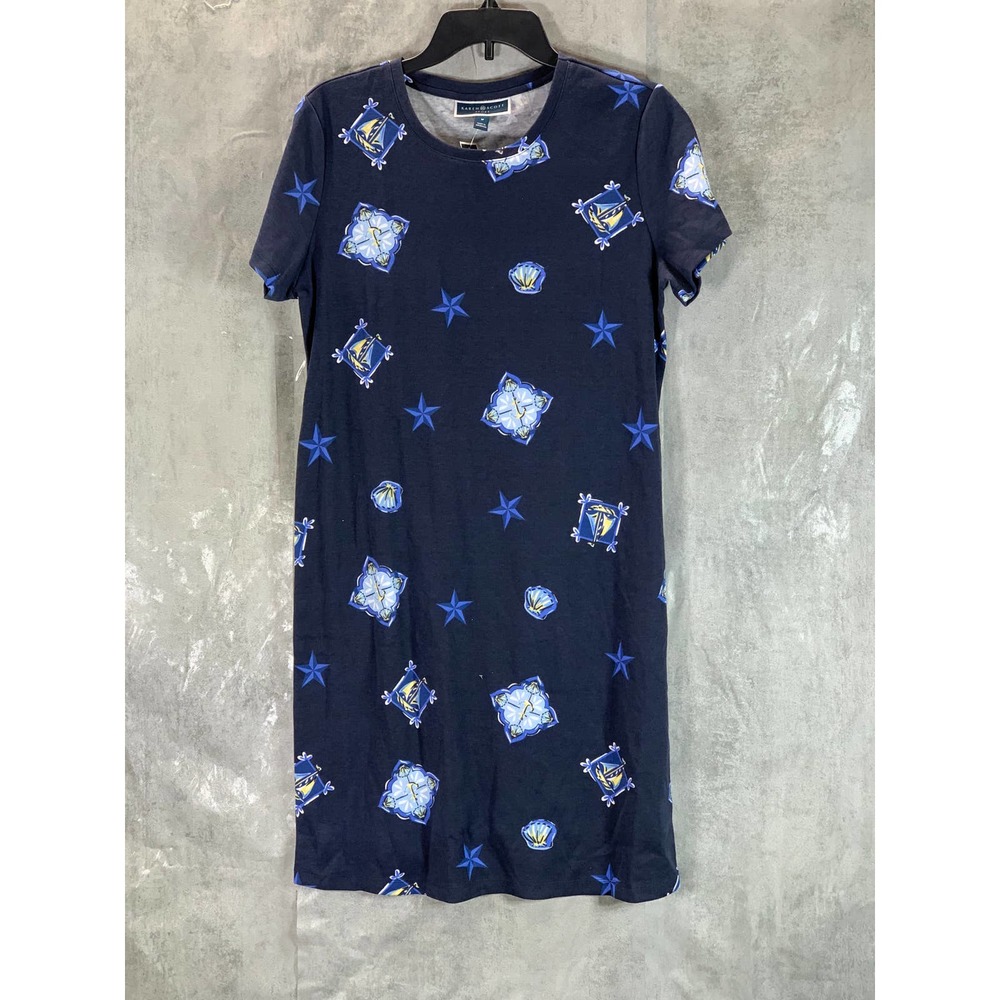 Karen Scott Sport Women's Intrepid Blue Crewneck Printed Mini T-Shirt Dress SZ M